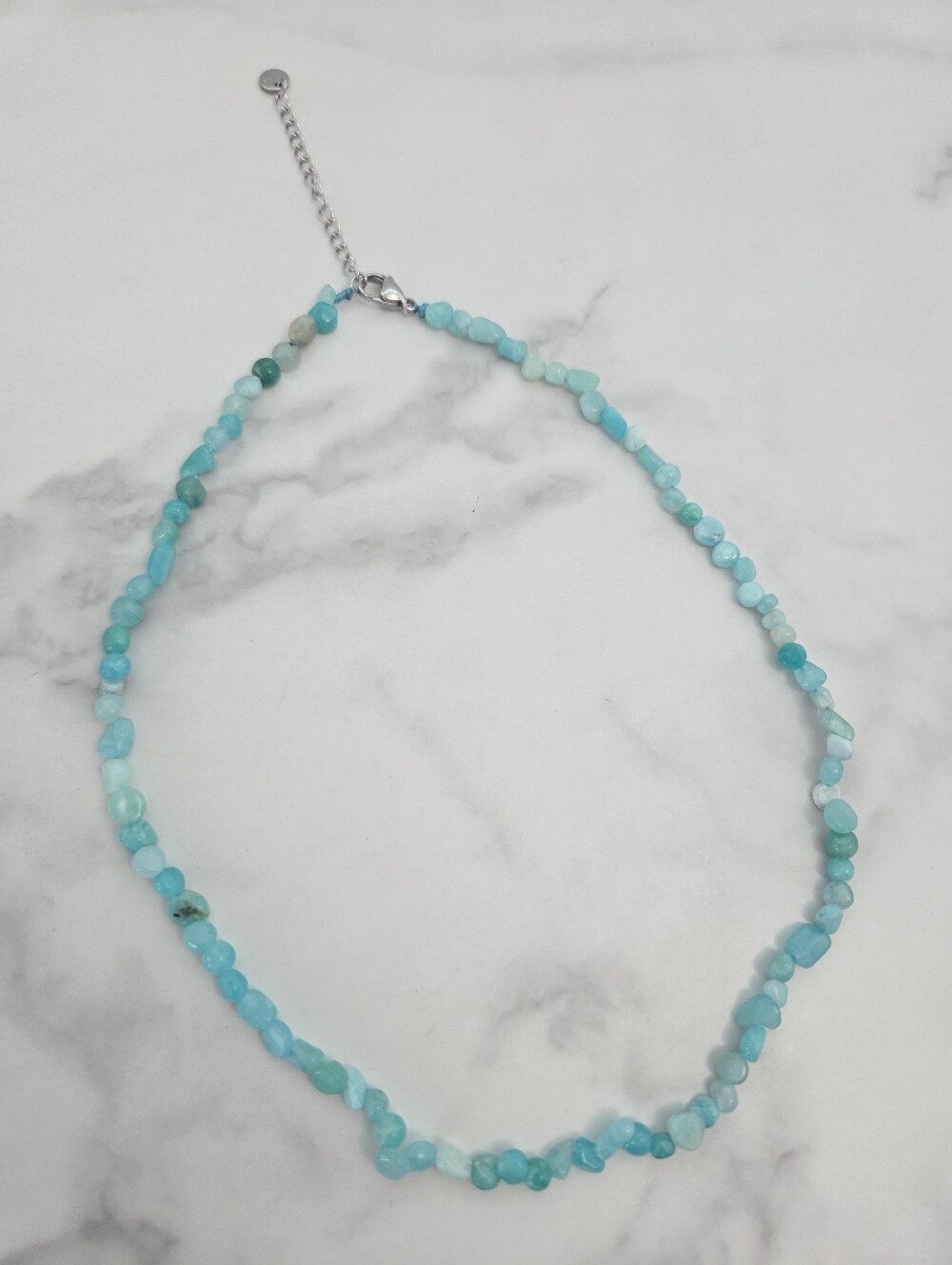 Light Blue Raw Turquoise Stone Beads Choker Necklace Silver Hardware - Picture 5 of 13